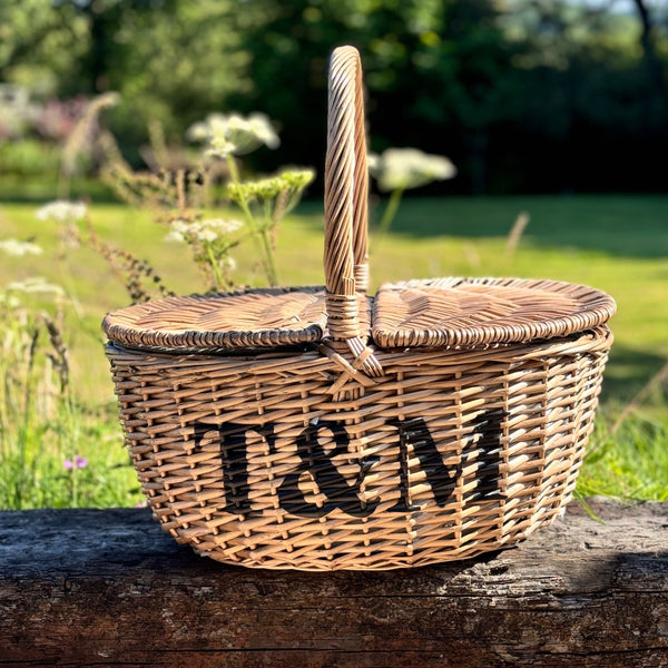 Two Person Oval Butterfly Lidded Picnic Basket