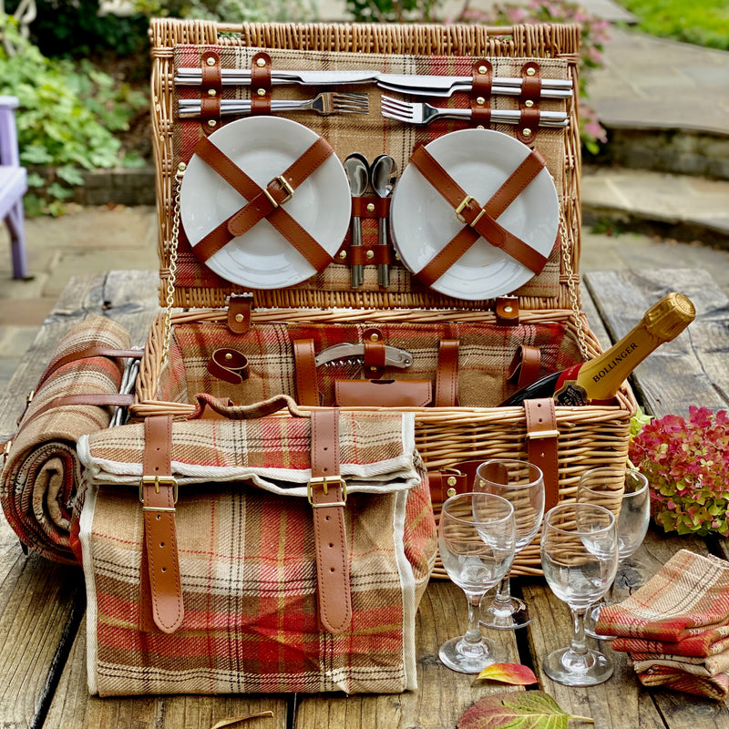Red Tartan Picnic Basket with Blanket – The Colourful Garden Company